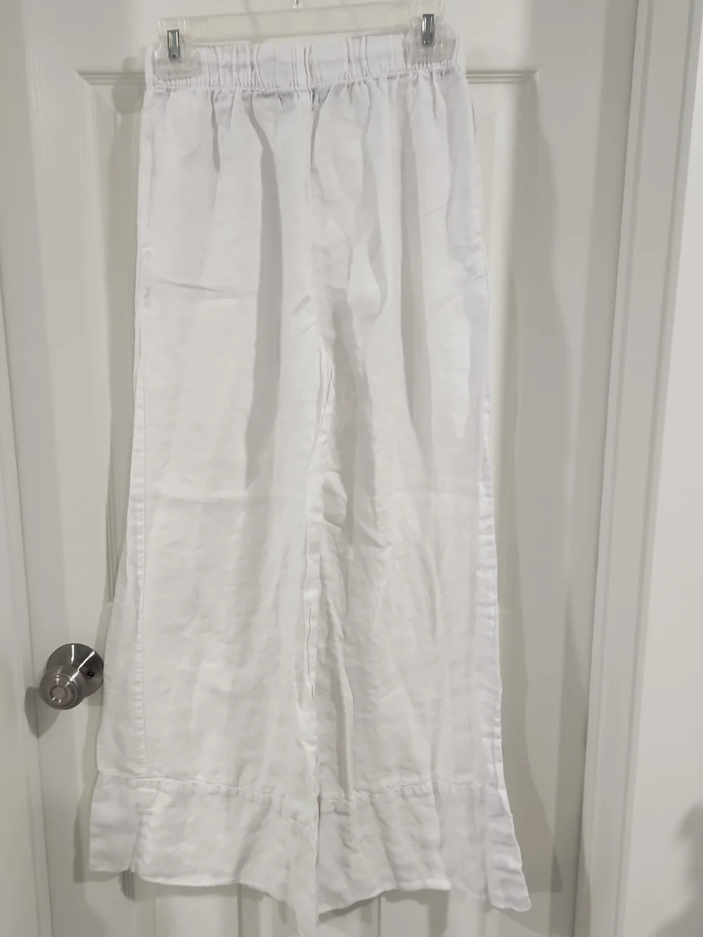 Zara White 100% Linen Wide Leg Pants Womens XS Drawstring Beach Summer Trousers